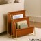 Fabulaxe Gold-Tone Metal Magazine Rack with Brown Faux Leather Sling Freestanding Organizer for Magazines Newspapers & Files